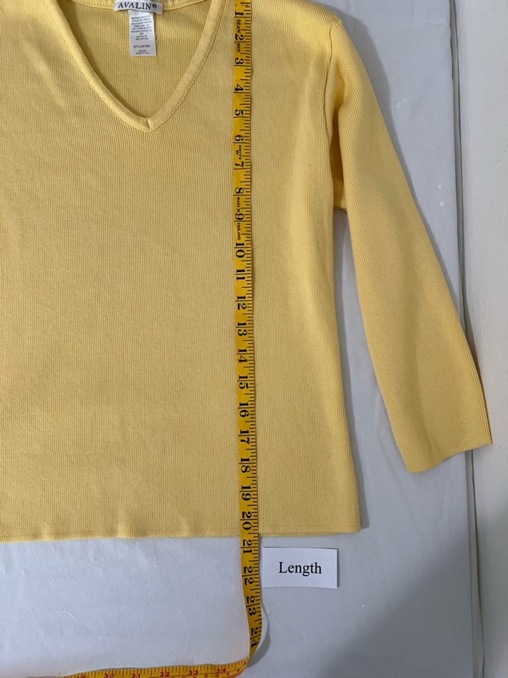 Avalin - Yellow V-Neck Lightweight 100% Cotton Knit Sweater Made in USA